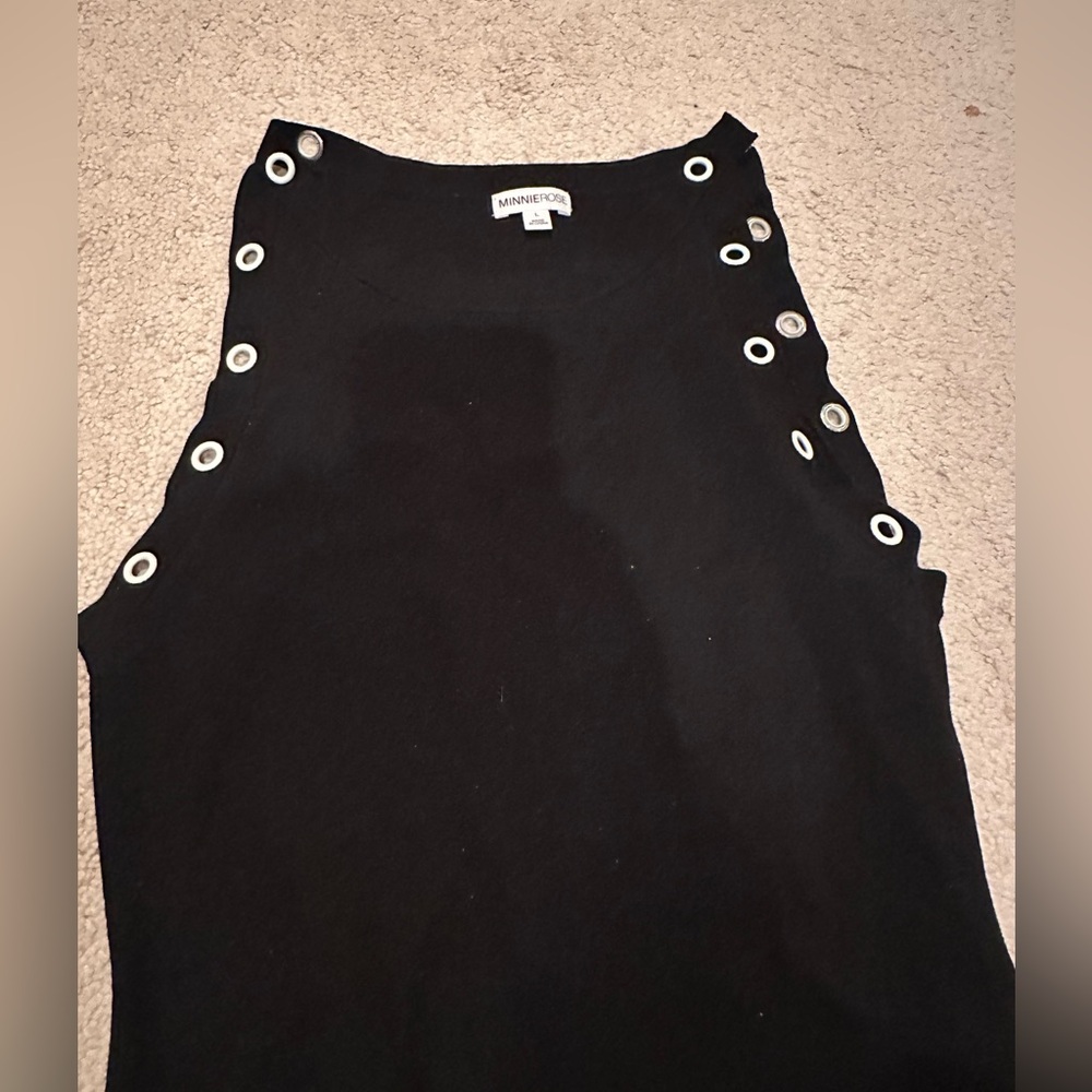 Minnie Rose black knit tank with white grommets size large